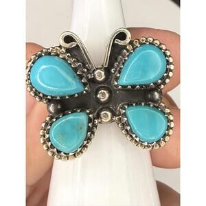 Royston Butterfly Turquoise 3 Stone Sterling Silver Ring Size 6